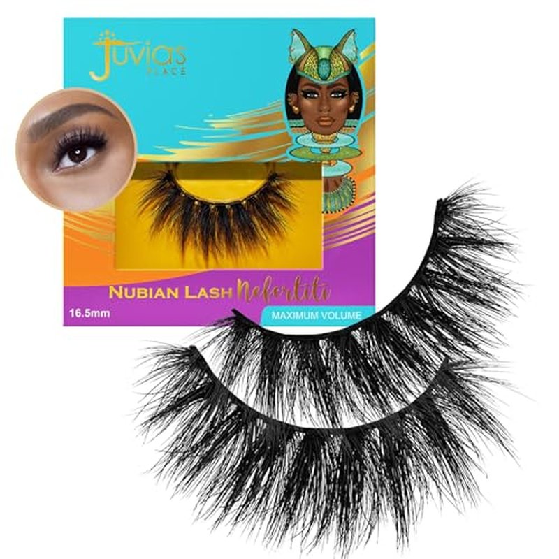 Juvia's Place Nubian Eyelashes Nefertiti - Eyelash Extension for Day or Night Use, Vegan Mink Lashes, Cruelty-Free Fluffy Lashes, Reusable Adhesive, Matte Black Mink Eyelashes Natural Look