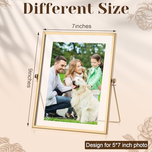 Gold Floating Photo Frame 5x7 Inches - Vintage Double Glass Display