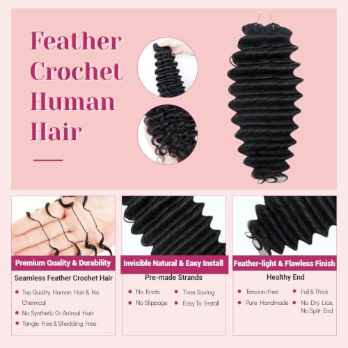 Natural Black Deep Wave Crochet Hair 55g / 16 Inch Feather Knotless Style for Black Women - Mnador