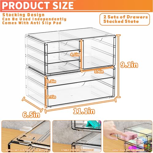 Large 6-Drawer Acrylic Stackable Organizer Set - Clear Makeup & Storage Bins