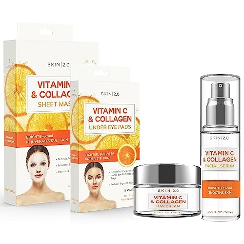 Vitamin C and Collagen Beauty Value Set - Serum, Moisturizer, Under Eye Pads & Face Sheet Masks