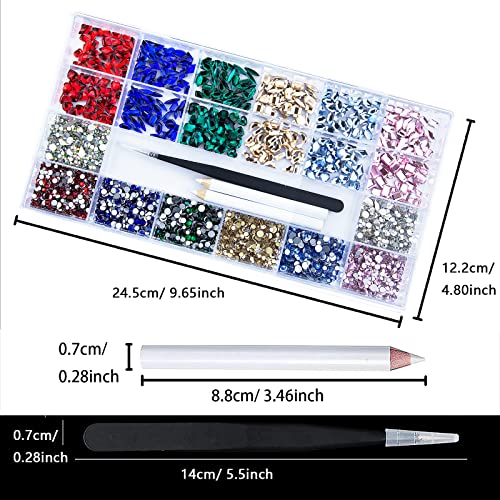 3820 Pcs Rhinestones for Nails, Red Emerald Green Royal Light Lake Blue Gold Nail Rhinestones Crystals Multi Shaped Sized Flatback Nails Glass Gems Crystals for Nails DIY Crafts
