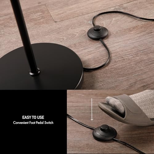 O’Bright Strata Wooden Floor Lamp - Mid Century Modern Standing Lamp with Layered Horizon Shade - Black & Light Oak