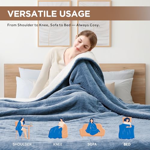 Westinghouse Blue Twin Heated Blanket 62x84 with Flannel and Sherpa