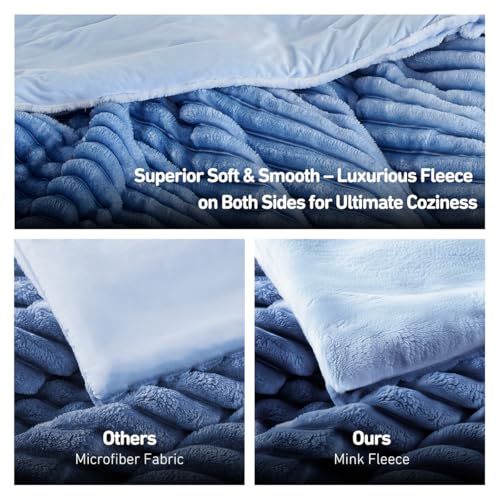 Queen Size Blue Ombre Ribbed Fluffy Comforter Set - Cozy Bed Bedding