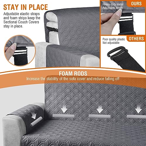 Dark Gray L Shaped Couch Cover - Waterproof Sectional Slipcover, Extra Large