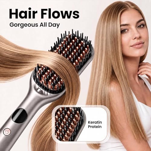 Travel Hair Straightener Brush Gray 110-240V Ionic Tensionless Flat Iron