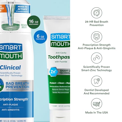 SmartMouth Clinical Zinc Activated Oral Rinse & Fluoride Toothpaste for Fresh Breath & Gum Health