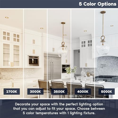 4 Inch Dimmable LED Recessed Light Kit with J-Box, Brass Trim, 5 Color Options – Ultra Thin Slim Canless Design
