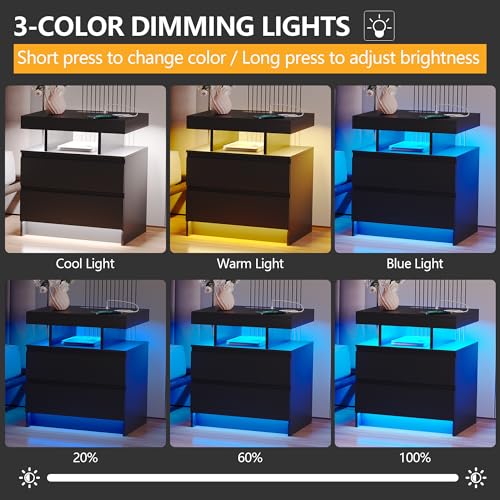 dnbss LED Nightstand with Charging Station & Dimmer, Black Variation