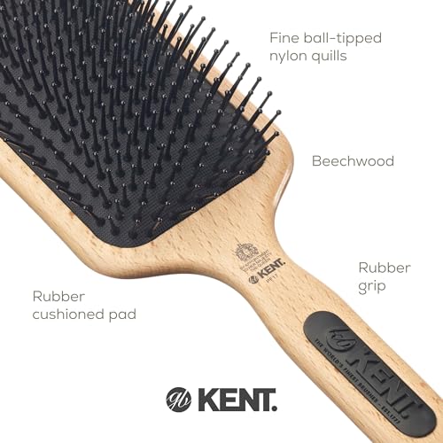 Kent PF17 Large Cushion Paddle Brush for Long, Thick & Curly Hair - Scalp Massager & Growth Stimulator, Variation PF17
