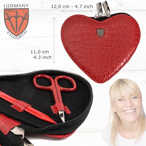 Croco Red Manicure Pedicure Grooming Kit with Nail Scissors, Tweezers & Leather Case