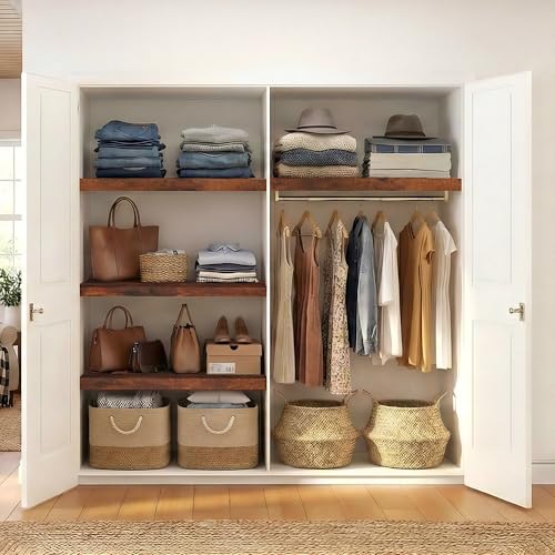 Wire Shelf Covers for Pantry Closet Laundry - Rustic Brown 4pcs 24x12 Inches - Easy Assembly