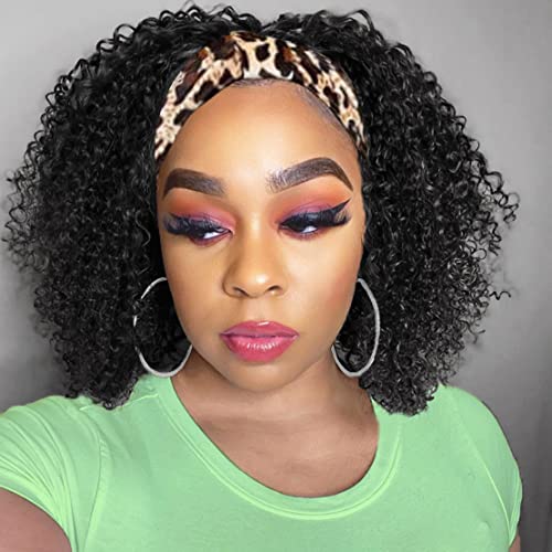 Deep Wave Human Hair Headband Wig 8 Inch Curly Natural Color for Black Women