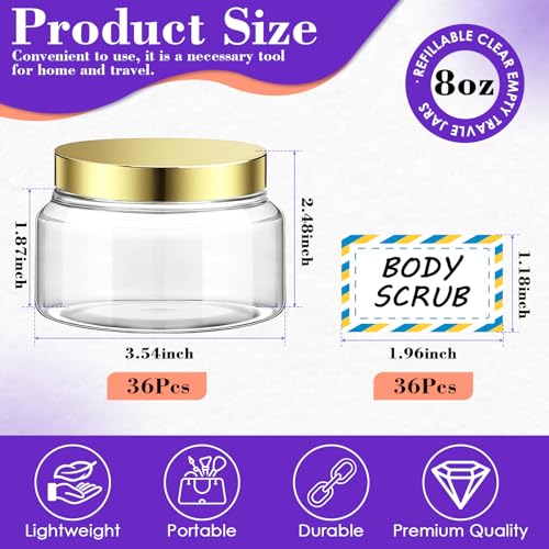 8 oz Plastic Cosmetic Containers with Lids - Black, 36 Pack, Travel-Friendly, Variation of THIS listing