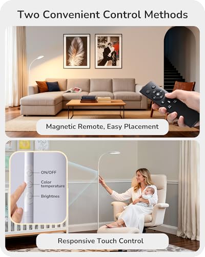 White Gooseneck Floor Lamp with Remote 1300LM LED Adjustable Brightness & Color