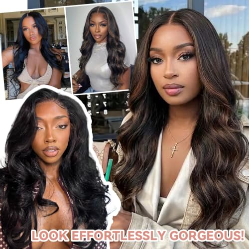 Wavy Clip-In Half Wig for Black Women Highlights Brown 24 Inch V Part Wavy Wig - No Leave Out, Glueless, Synthetic, Easy Style