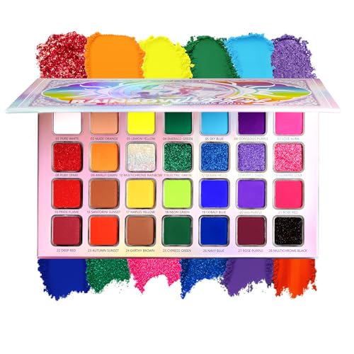 28 Colorful Rainbow Eyeshadow Palette - Neon Metallic Matte Makeup for Creative Looks