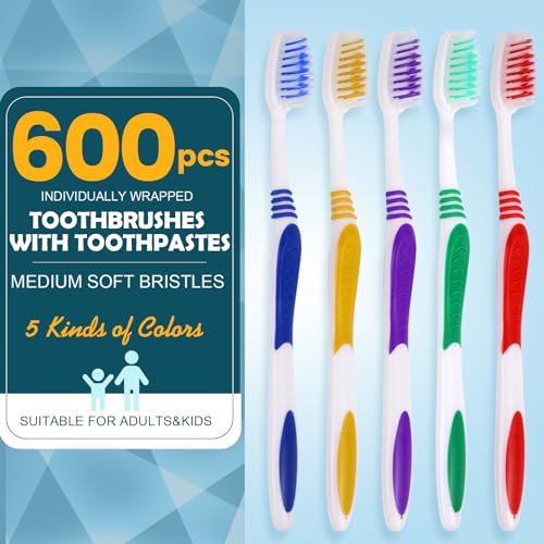 Navona 600 Pack Disposable Toothbrushes Bulk Individually Wrapped for Travel and Family Use – Soft Bristles, Ergonomic Handle