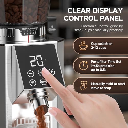 Conical Burr Coffee Grinder with 45 Settings and Touchscreen - Metallic Silver