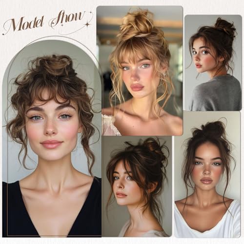 KISANOF 2 Pack Human Hair Messy Bun Hair Piece Honey Brown Highlighted with Elastic Band - Salon Quality