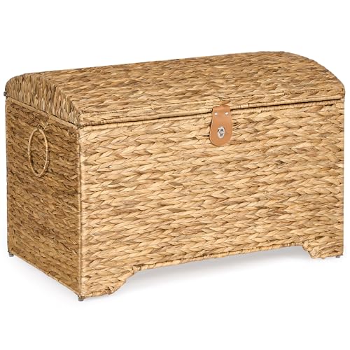 Honjourai Handwoven Water Hyacinth Storage Basket with Lid - Natural 178L Arched Lid
