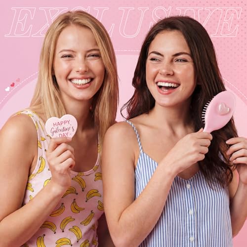 Yungyan Galentine's Day Heart Mirror & Hair Brush Gift Set for Women, Pack of 12