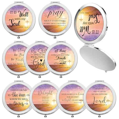 RattanView 9 Pcs Christian Gifts for Women Bulk Religious Compact Mirrors Christian Gifts Small Bible Verse Makeup Mirrors for Purse Church Holiday Party Favors Stocking Stuffers