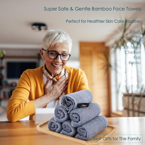 Large Reusable Face Wash Cloths 13x13 Inch for Sensitive Skin - White & Slate Blue 12 Pack