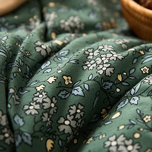 Queen Green Floral Jersey Knit Cotton Duvet Cover Set - Vintage Botanical Bedding
