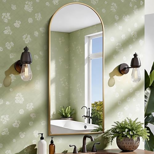 CIRCUMI 20x48 Inch Gold Arched Wall Mirror with Frame for Bathroom & Living Room