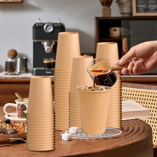 BYSNOW 12oz Disposable Kraft Paper Cups 1000 Pack - Eco-Friendly Hot Water & Coffee Cups