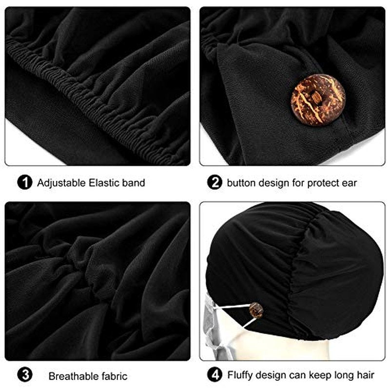 Geyoga 3 Pieces Bouffant Caps with Buttons Unisex Stretchy Headband Turban with Buttons for Women