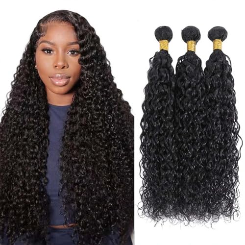 Kameinike 3pcs Natural Black Water Human Hair Bundles 8-14 Inch #1B