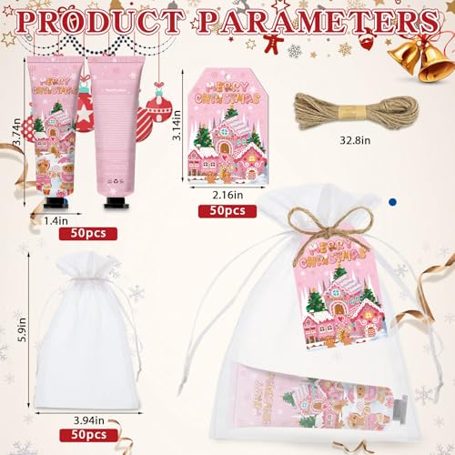 Gingerbread Man Hand Cream Set - Christmas Holiday Moisturizing Gift Bulk 50 Sets with Cards & Bags