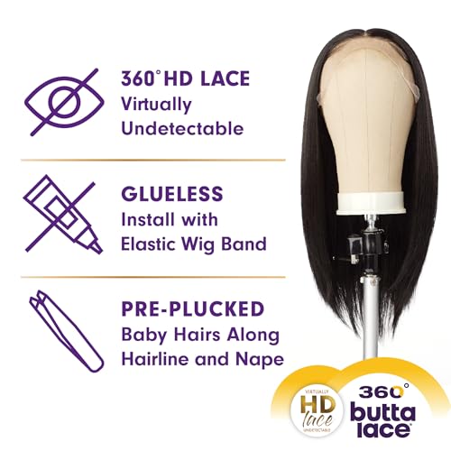 Sensationnel Butta 360 Lace Wigs Human Hair Deep Lace Frontal - Jet Black, Pre-Plucked, Glueless, 360 HD Lace, Easy DIY
