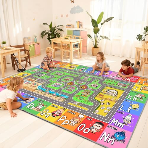 Kids Car Road Rug for Playroom & Classroom - Town Road 5x7 ft Variation