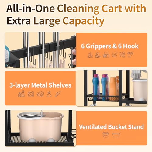 Black 30.7 x 11.8 x 34.6 Inch Multi-Function Cleaning Supplies Organizer with Wheels