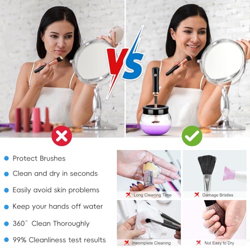 Pro 2019 Upgraded Electric Makeup Brush Cleaner and Dryer,DOTSOG Automatic Brush Spinner for all brushes,Wash and Dry in Seconds,with 8 Size Rubber Collars
