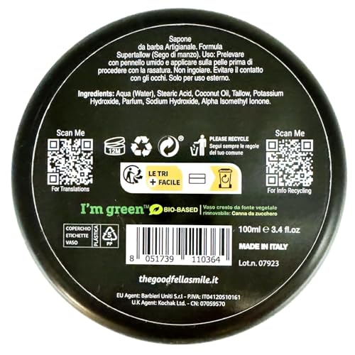 The Goodfellas¡¯ Smile INFERNO (Leather, Cedar & Sandalwood) Italian Shaving Soap ? Tallow-Based Soft Soap for Traditional Wet Shaving with Shave Brush & Razor