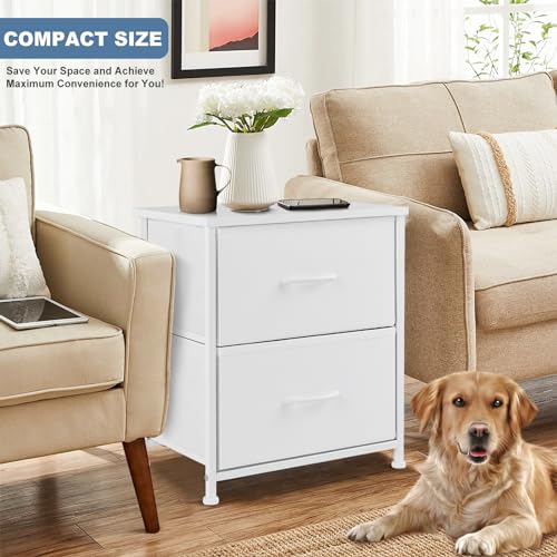 White Nightstand with 2 Drawers - Small Bedside Table, 11.8 x 18 x 20 Inches - Classic Style