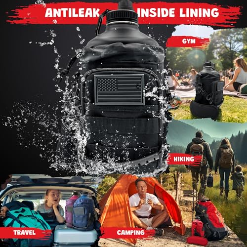 128 Oz Water Bottle Big Black Stainless Steel Insulated Water Jug - Leakproof, Travel Friendly