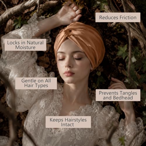 Mocha Adjustable Mulberry Silk Sleep Bonnet for Women Hair Care - One Size