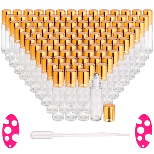 100 Pack 10ml Clear Glass Roller Bottles with Stainless Steel Balls for Essential Oils & Perfume - Variation of THIS listing