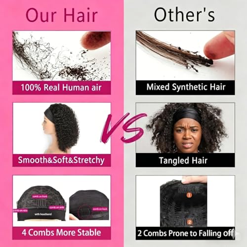 Natural Black 20 Inch Human Hair Headband Wig for Women Glueless & Easy to Wear