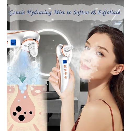 Blackhead Remover Pore Vacuum, Pore Cleaner for Face with 5 Attachments & 3 Suction Levels, USB Rechargeable Facial Blackhead Extractor Tool (Gold)