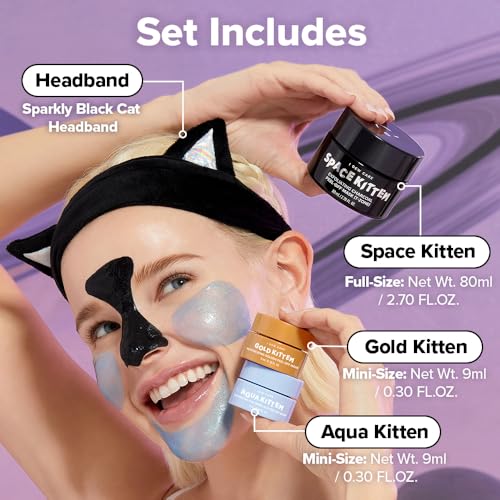 I DEW CARE Space Kitten Peel-Off Mask Set with Black Headband Gift