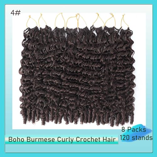 Burmese Curly Crochet Hair 18 Inch Water Wave Pre-Looped Boho Extensions - 4#