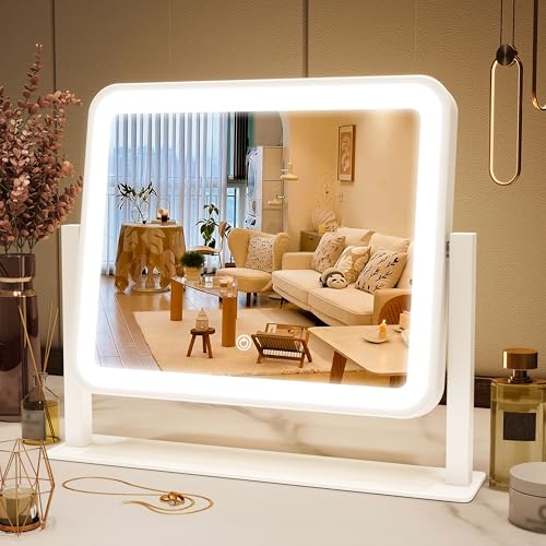 White 16x13 Inch Lighted Vanity Mirror with Touch Control & 3-Color Modes
