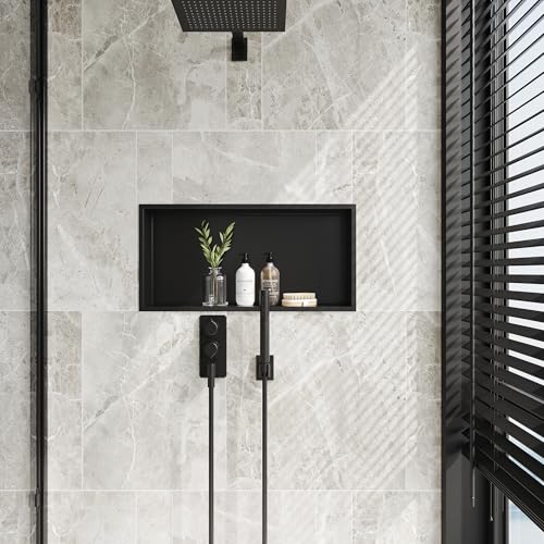 Neodrain Stainless Steel Shower Niche Matte Black 24x12 Inches - No Tile Needed